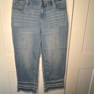 Susan Graver Fray Hem Full Leg Denim Jeans Women's Size 12